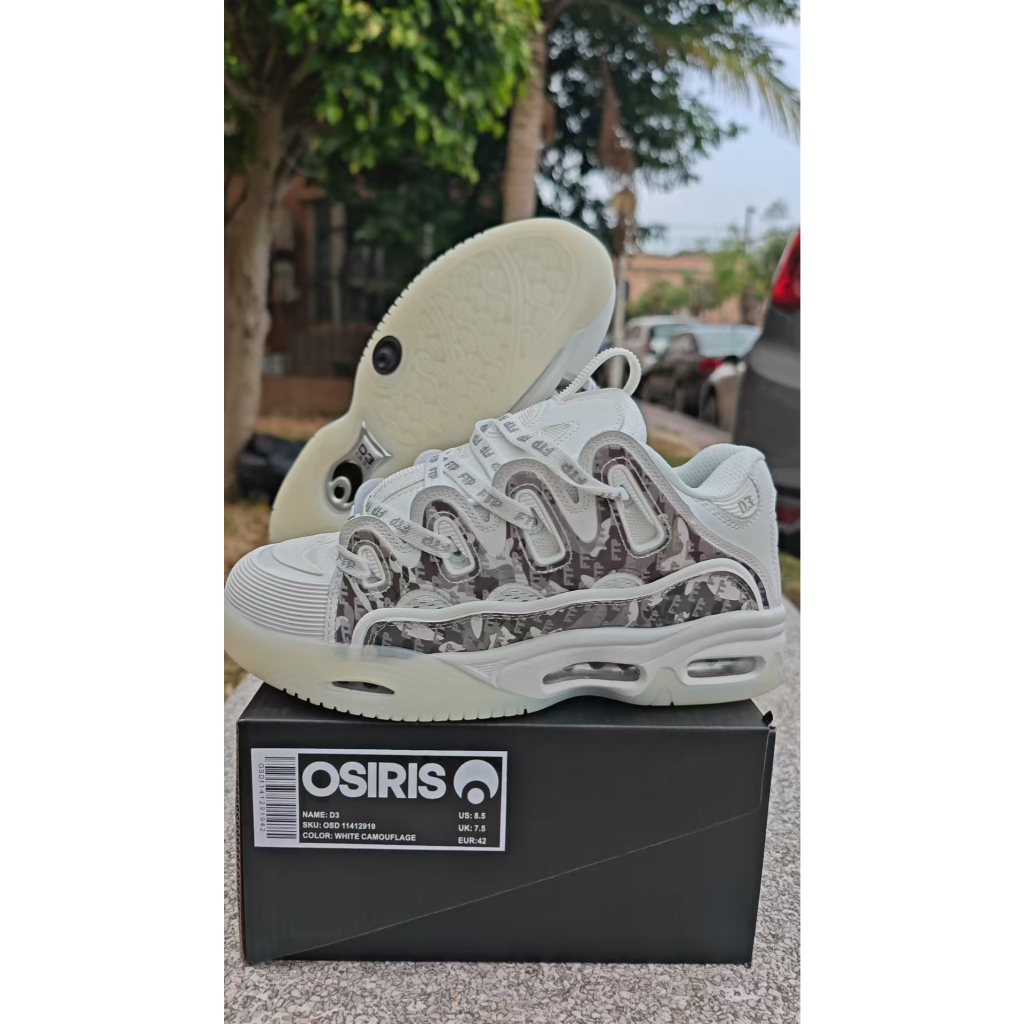 รองเท้าสเก็ต Osiris D3 FTP WHT Camoflage ยางนุ่ม 3M สะท้อน Hip Hop คู่ Full Air Cushion Jumbo Street