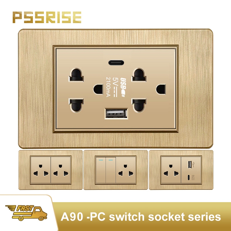 PSSRISE ซ็อกเก็ต PC แปรงแผงติดผนัง 118 ประเภท 15 A สวิตช์ซ็อกเก็ต 110 V Gold-A90