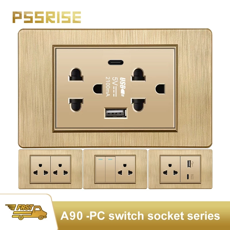 PSSRISE ซ็อกเก็ต PC แปรงแผงติดผนัง 118 ประเภท 15 A สวิตช์ซ็อกเก็ต 110 V Gold-A90