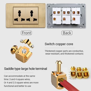 PSSRISE ซ็อกเก็ต PC แปรงแผงติดผนัง 118 ประเภท 15 A สวิตช์ซ็อกเก็ต 110 V Gold-A90