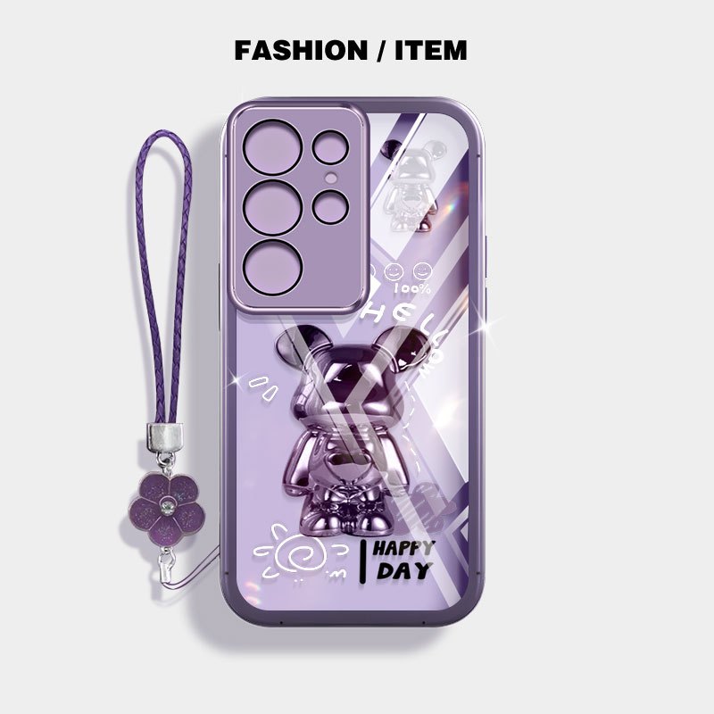 VRQR สําหรับ Samsung Galaxy S24 S25 S26 Plus S24 S25 S26 Ultra S24 S25 FE S24 + S25 + S26 + หมีและผีเสื้อใสกันกระแทกเคสโทรศัพท์พร้อมเชือกดอกไม้ ราคา ถูกที่สุด ดีลบีเคเค