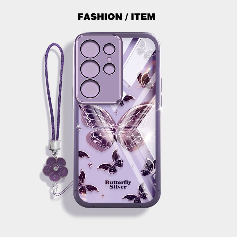VRQR สําหรับ Samsung Galaxy S24 S25 S26 Plus S24 S25 S26 Ultra S24 S25 FE S24 + S25 + S26 + หมีและผีเสื้อใสกันกระแทกเคสโทรศัพท์พร้อมเชือกดอกไม้ ราคา ถูกที่สุด ดีลบีเคเค แกลเลอรีภาพที่ 2
