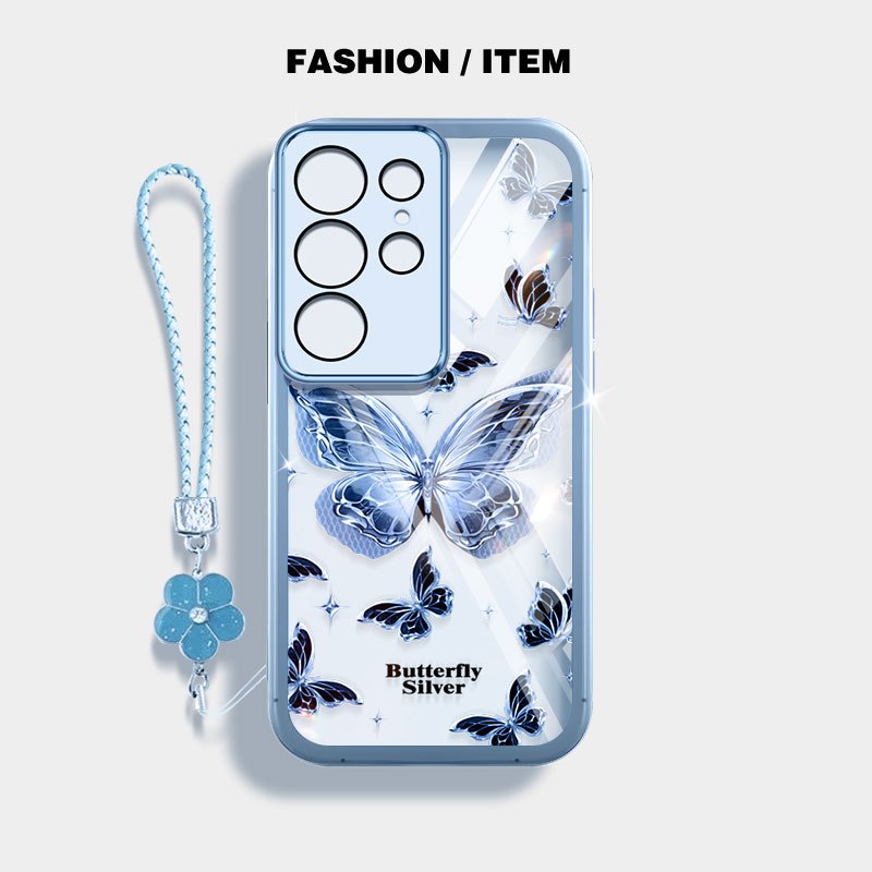 VRQR สําหรับ Samsung Galaxy S24 S25 S26 Plus S24 S25 S26 Ultra S24 S25 FE S24 + S25 + S26 + หมีและผีเสื้อใสกันกระแทกเคสโทรศัพท์พร้อมเชือกดอกไม้ ราคา ถูกที่สุด ดีลบีเคเค แกลเลอรีภาพที่ 4