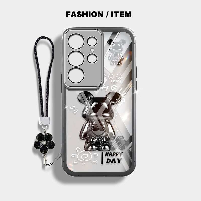 VRQR สําหรับ Samsung Galaxy S24 S25 S26 Plus S24 S25 S26 Ultra S24 S25 FE S24 + S25 + S26 + หมีและผีเสื้อใสกันกระแทกเคสโทรศัพท์พร้อมเชือกดอกไม้ ราคา ถูกที่สุด ดีลบีเคเค แกลเลอรีภาพที่ 5