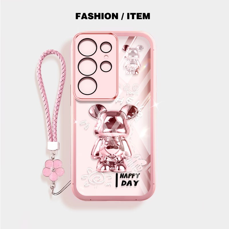 VRQR สําหรับ Samsung Galaxy S24 S25 S26 Plus S24 S25 S26 Ultra S24 S25 FE S24 + S25 + S26 + หมีและผีเสื้อใสกันกระแทกเคสโทรศัพท์พร้อมเชือกดอกไม้ ราคา ถูกที่สุด ดีลบีเคเค แกลเลอรีภาพที่ 7