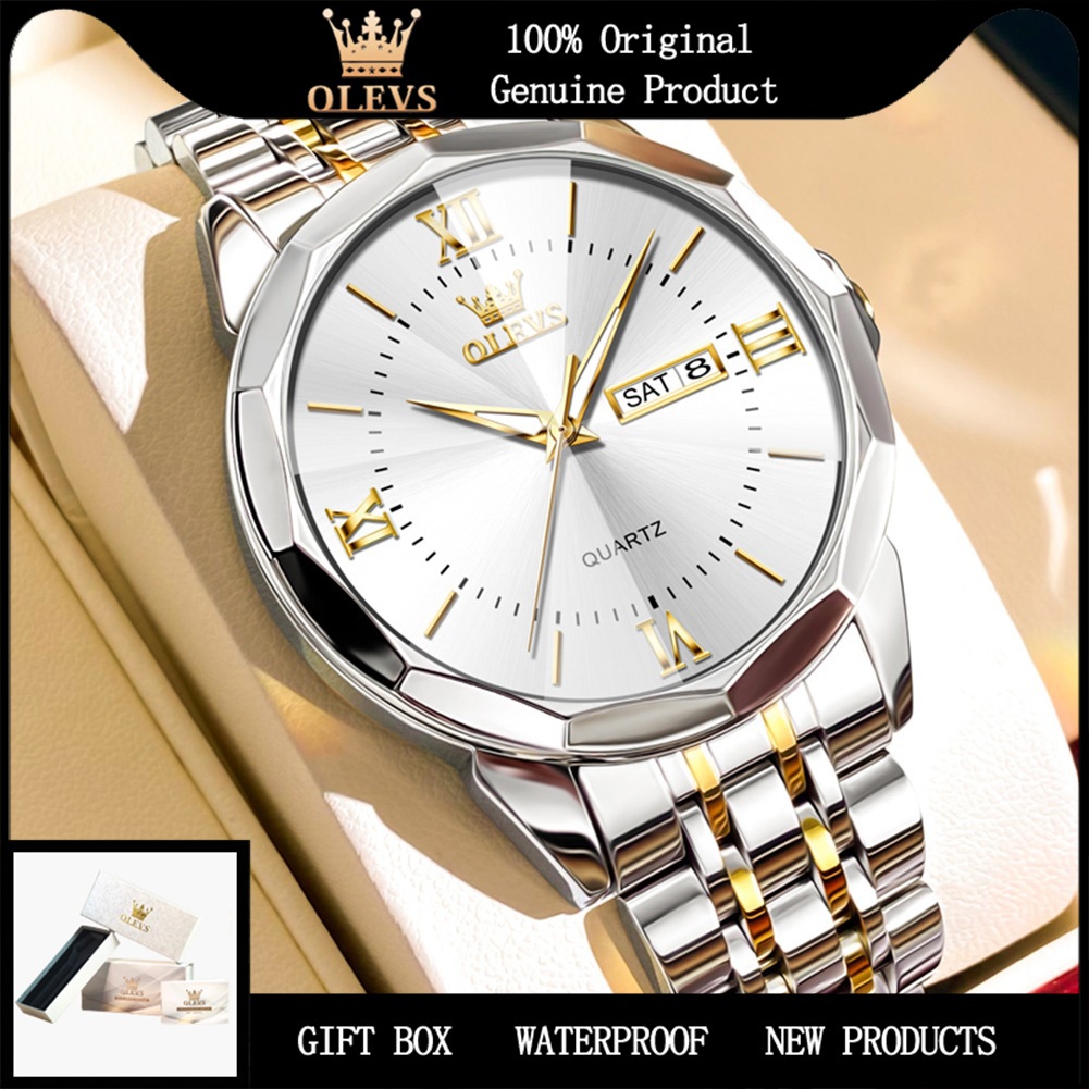 OLEVS Original Men นาฬิกา 100% 手表 ของขวัญวันเกิด Calander กันน้ํา Luminous Simple นาฬิกา Man 9989