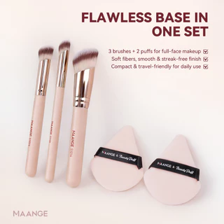 MAANGE ชุดแปรงแต่งหน้ามืออาชีพ 3 ชิ้น ขนแปรงนุ่ม ประกอบด้วยพัฟแป้งทรงสามเหลี่ยม 51254