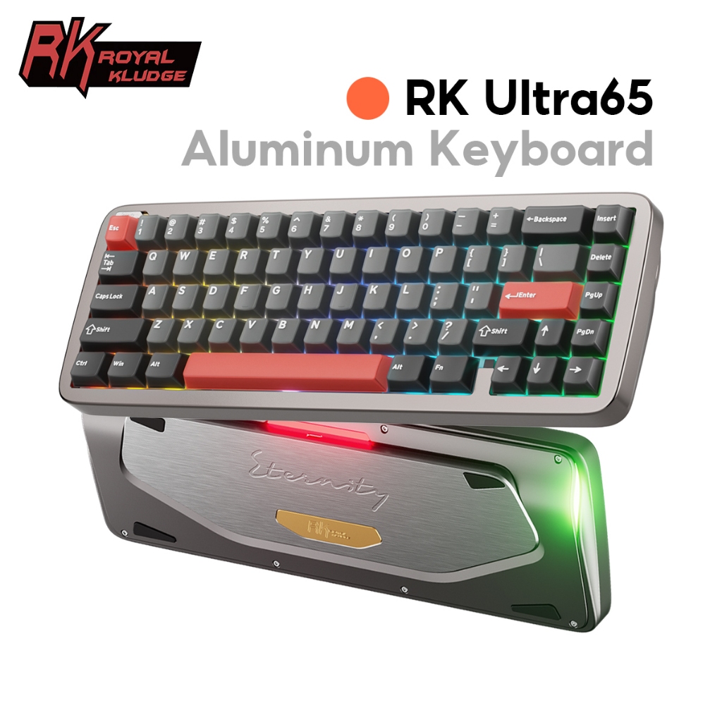 RK Royal Kludge Ultra65 คีย์บอร์ดเกมมิ่งอลูมิเนียม 65% สวิตช์ครีม PBT สีดำ