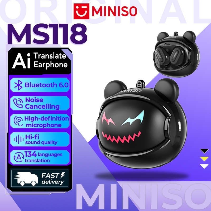 MINISO MS118 AI หูฟังแปลบลูทูธ 6.0 หูฟังไร้สายที่ทันสมัยและอเนกประสงค์คุณภาพเสียงไฮไฟหูฟังบลูทูธสําหรับเล่นเกมอัจฉริยะตัดเสียงรบกวน IPX5 น้ํา