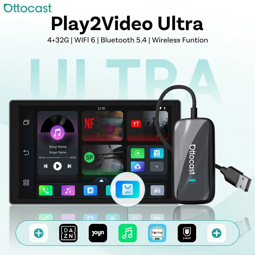 OTTOCAST Play2Video Ultra Carplay Ai Box อะแดปเตอร์อัตโนมัติ Android ไร้สายในตัว Youtube Netflix