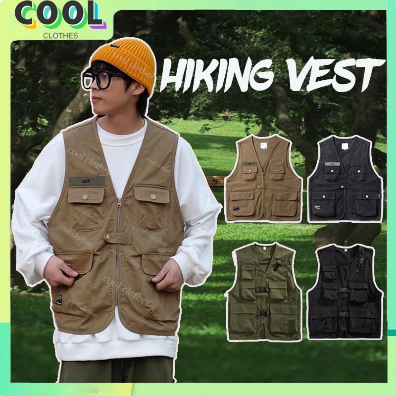เสื้อกั๊กแขนกุดผู้ชาย หลายกระเป๋า เสื้อกั๊ก มีซิปหน้า สบายๆ และเบา สไตล์เกาหลี สไตล์ฮิปฮอป สำหรับเดินป่าและตกปลา