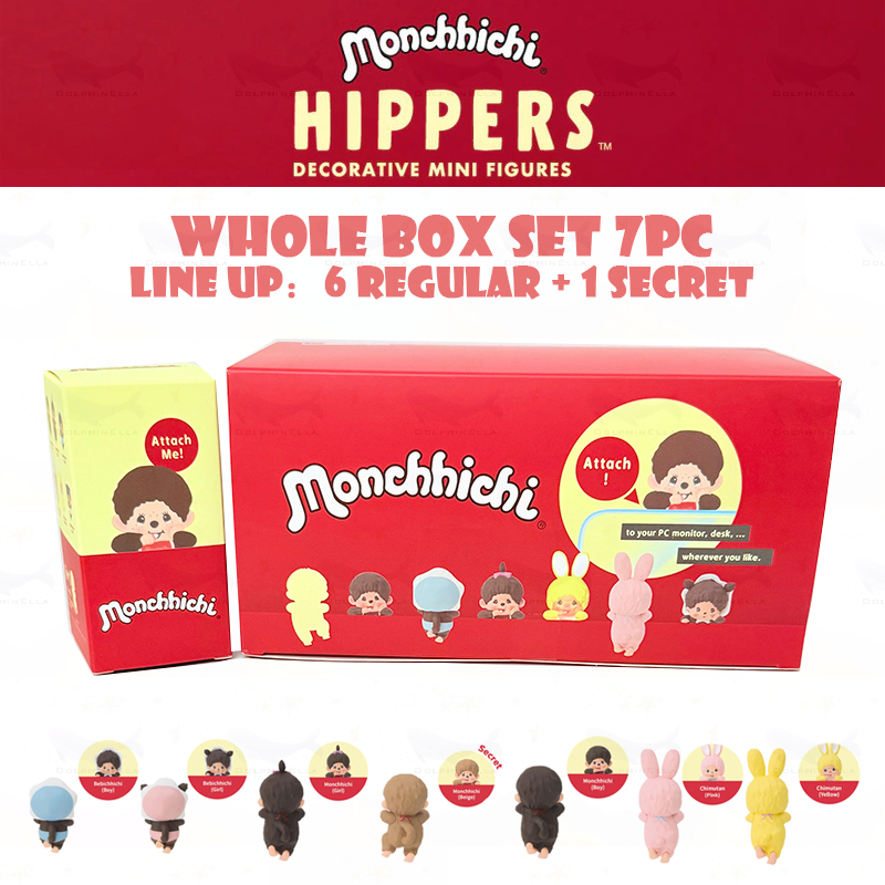ทั้งกล่องชุด 7 ชิ้น HIPPERS Monchhichi Mini Figure Series กล่องตาบอดน่ารัก Hippers ตกแต่ง Line up: ม