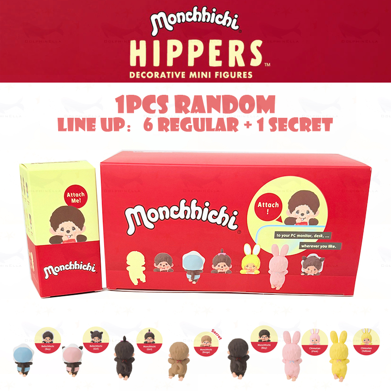 1 ชิ้นสุ่ม HIPPERS Monchhichi Mini Figure Series กล่องตาบอดน่ารัก Hippers ตกแต่ง Line up:6 ปกติ + 1 