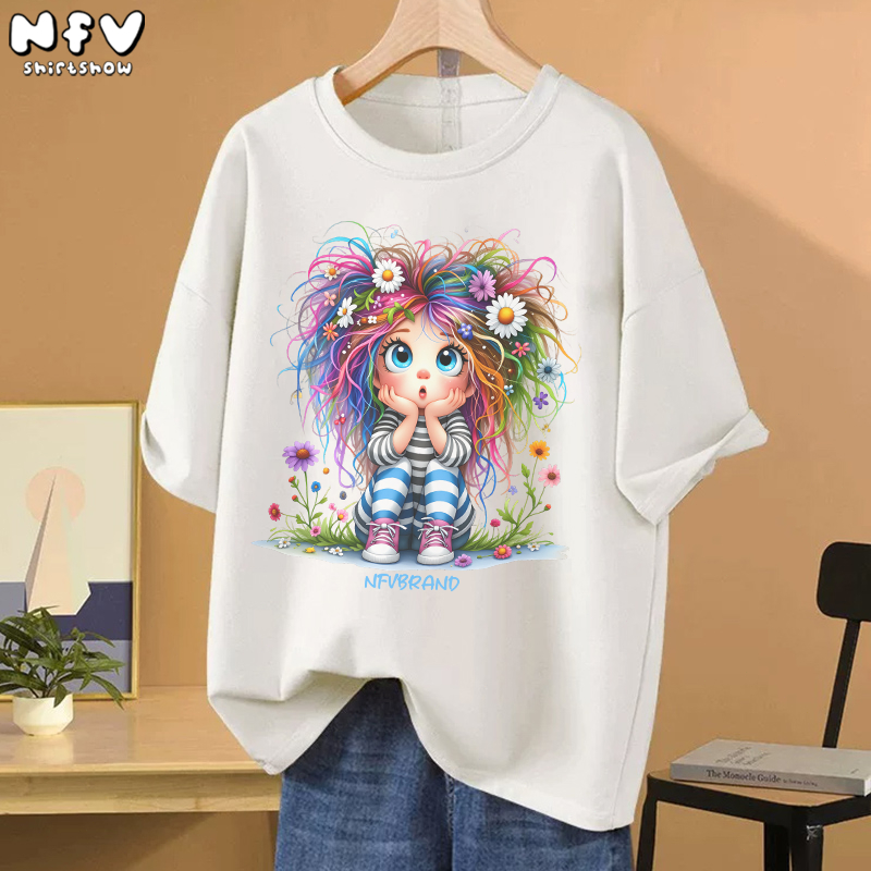 NFV พร้อมส่ง✨ลายการ์ตูนน่ารัก เสื้อยืดทรงหลวมสำหรับฤดูร้อน ใส่สบายไม่รัดตัว ระบายอากาศ สะดวกสบาย YG4086 - รูปที่ 2