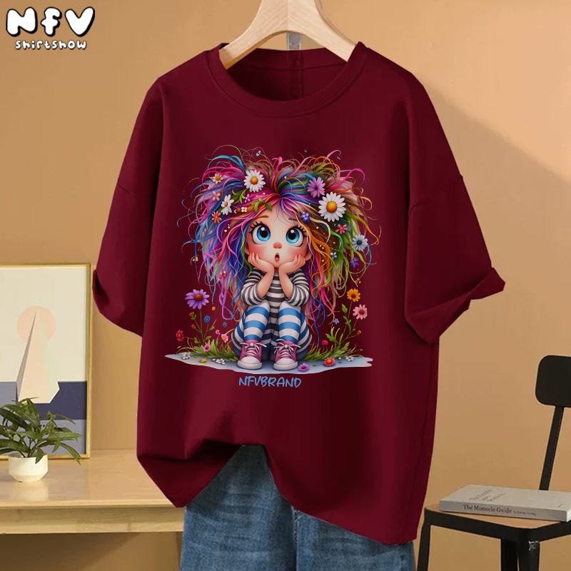 NFV พร้อมส่ง✨ลายการ์ตูนน่ารัก เสื้อยืดทรงหลวมสำหรับฤดูร้อน ใส่สบายไม่รัดตัว ระบายอากาศ สะดวกสบาย YG4086 - รูปที่ 3