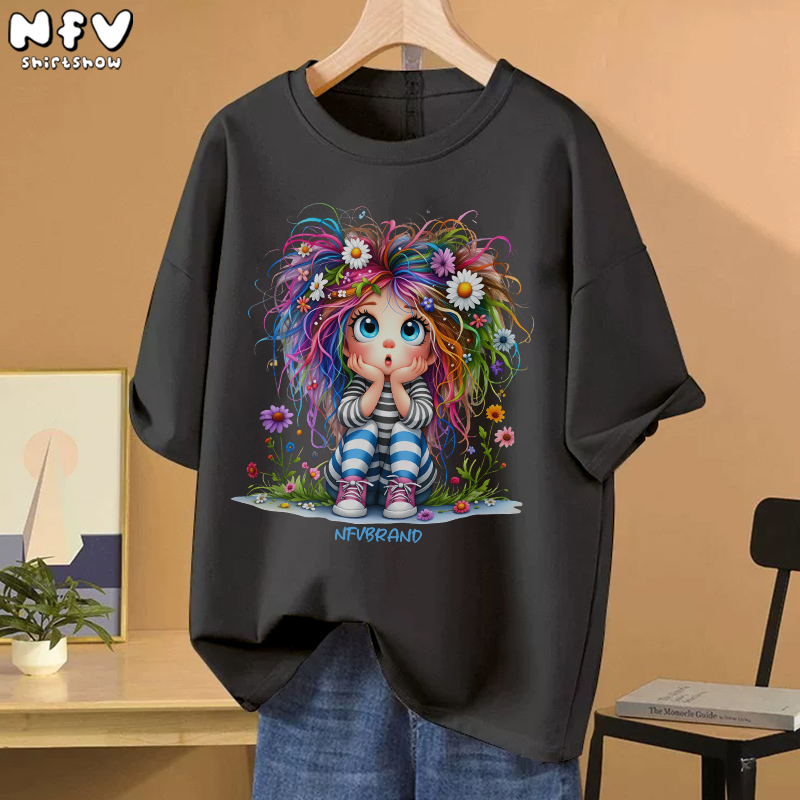 NFV พร้อมส่ง✨ลายการ์ตูนน่ารัก เสื้อยืดทรงหลวมสำหรับฤดูร้อน ใส่สบายไม่รัดตัว ระบายอากาศ สะดวกสบาย YG4086 - รูปที่ 4