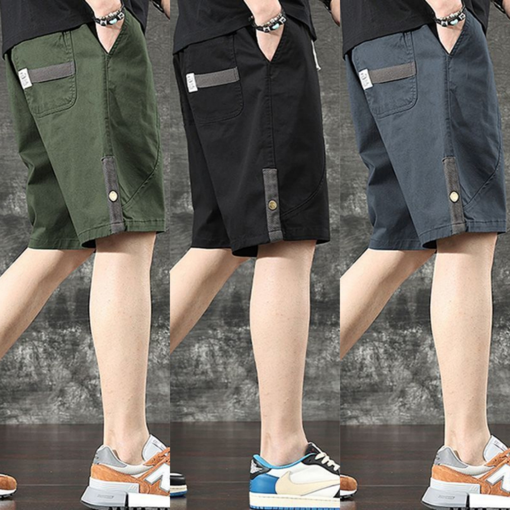 กางเกงขาสั้นผู้ชาย Loose Simple All-Match Side Deep Pocket Design มี 3 สี