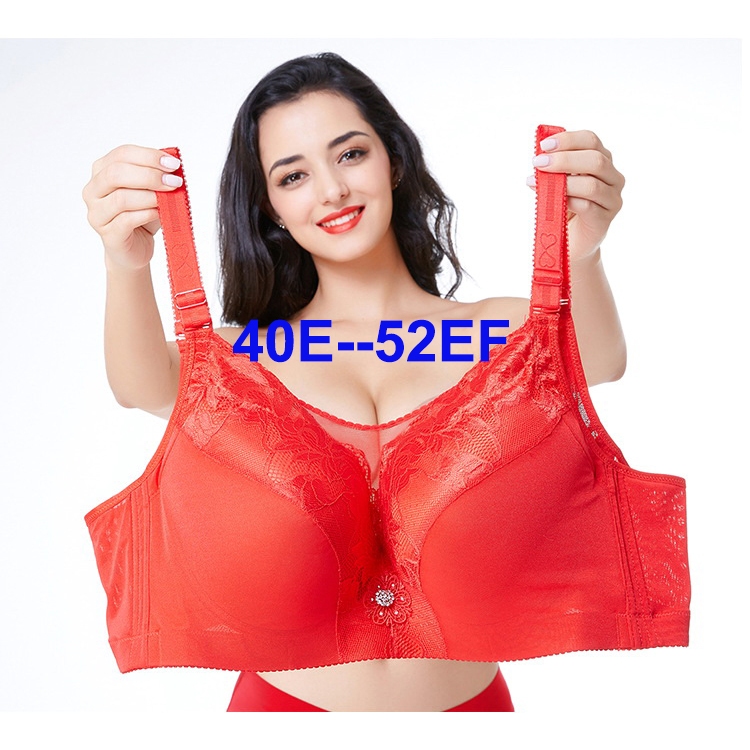 ผู้หญิงขนาดบวก Push Up Bra เซ็กซี่ลูกไม้เต็มถ้วยชุดชั้นในแบบมีสาย 40/90EF-52/120EF