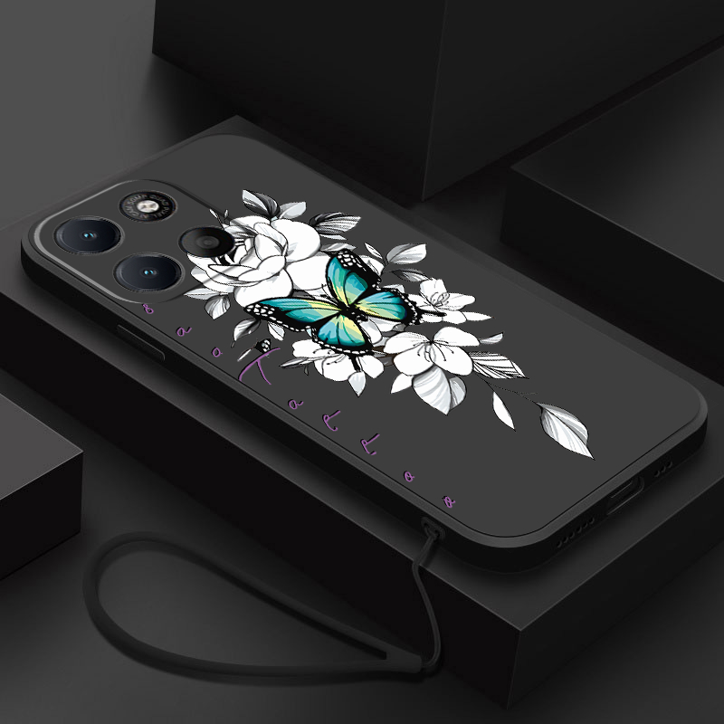 Honor X6C X8C X5C Plus Beauty Flower Case Blue Butterfly Case Liquid Silicon Cover