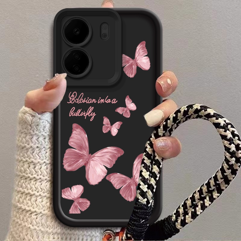 สีชมพูผีเสื้อสําหรับ Xiaomi POCO C65 POCO M6 5G POCO C75 5G POCO M7 5G POCO C50 POCO C51 POCO C61 PO