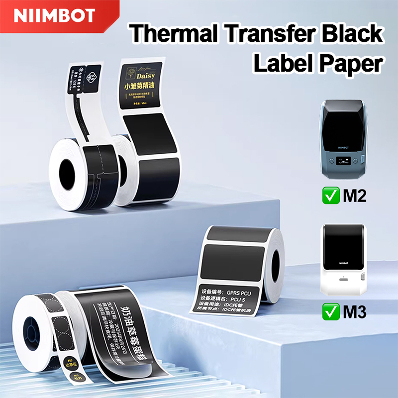 NIIMBOT กระดาษฉลากถ่ายโอนความร้อนสีดําสําหรับ Niimbot M2