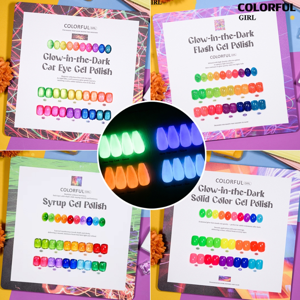 ซีรีส์เจลสีเรืองแสงเทศกาล COLORFUL GIRL｜Cat Eye สีเจลแคทอาย   เรืองแสง 10 สี｜แถม Top Coat เรืองแสง｜1 ขวดใช้ได้กับทุกสี｜หนึ่งมือได้ 2 เอฟเฟกต์ เหมาะสำหรับงานเทศกาลและปาร์ตี้ ✨🌈