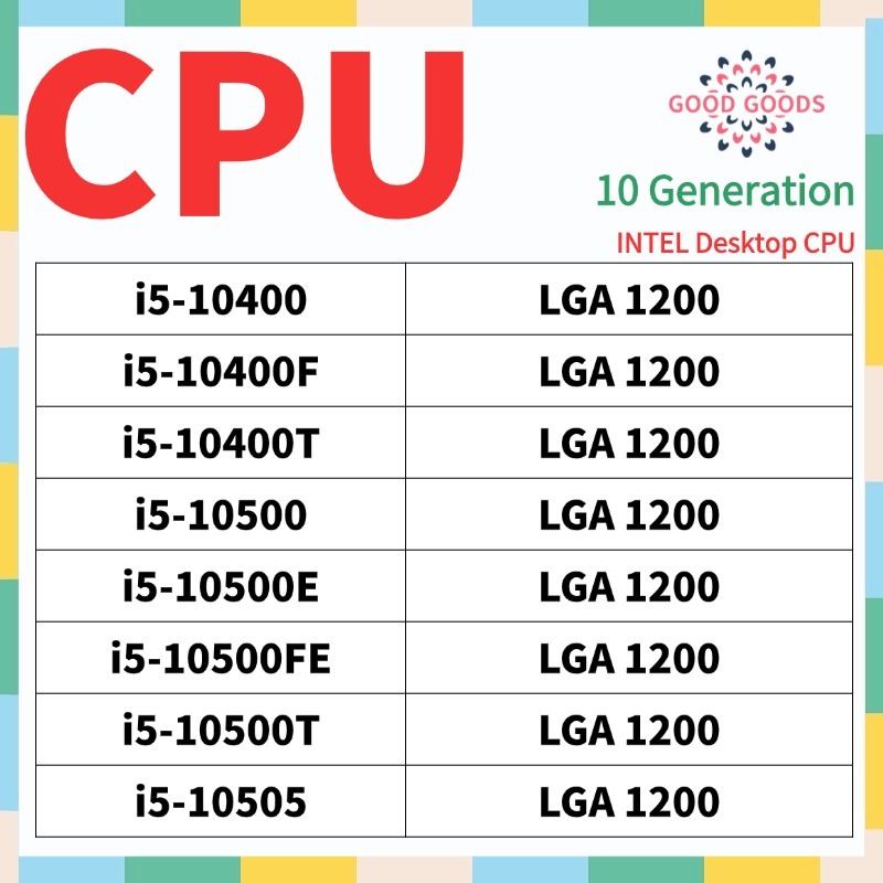 I5-10400 i5-10400F i5-10400T i5-10500 i5-10500E i5-10500FE i5-10500T i5-10505 10th generation INTEL 