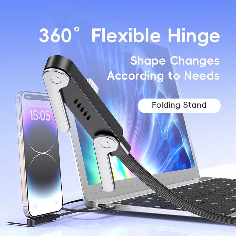 สาย Type-c ชาร์จเร็ว 2-in-1 240W พร้อมขาตั้งแบบพับได้ – 90° ข้องอสําหรับเล่นเกมและงาน ราคา ถูกที่สุด ดีลบีเคเค แกลเลอรีภาพที่ 3