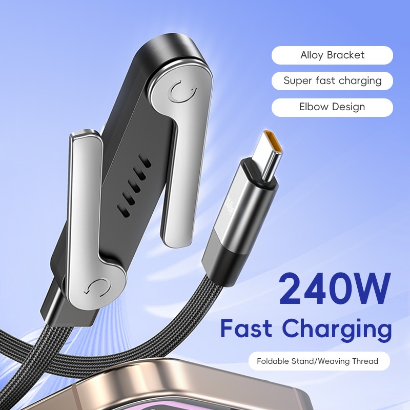 สาย Type-c ชาร์จเร็ว 2-in-1 240W พร้อมขาตั้งแบบพับได้ – 90° ข้องอสําหรับเล่นเกมและงาน ราคา ถูกที่สุด ดีลบีเคเค แกลเลอรีภาพที่ 5