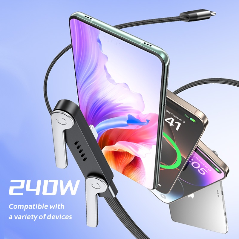 สาย Type-c ชาร์จเร็ว 2-in-1 240W พร้อมขาตั้งแบบพับได้ – 90° ข้องอสําหรับเล่นเกมและงาน ราคา ถูกที่สุด ดีลบีเคเค แกลเลอรีภาพที่ 7