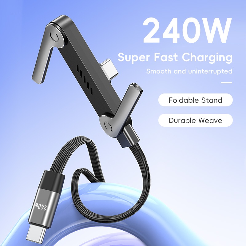 สาย Type-c ชาร์จเร็ว 2-in-1 240W พร้อมขาตั้งแบบพับได้ – 90° ข้องอสําหรับเล่นเกมและงาน ราคา ถูกที่สุด ดีลบีเคเค