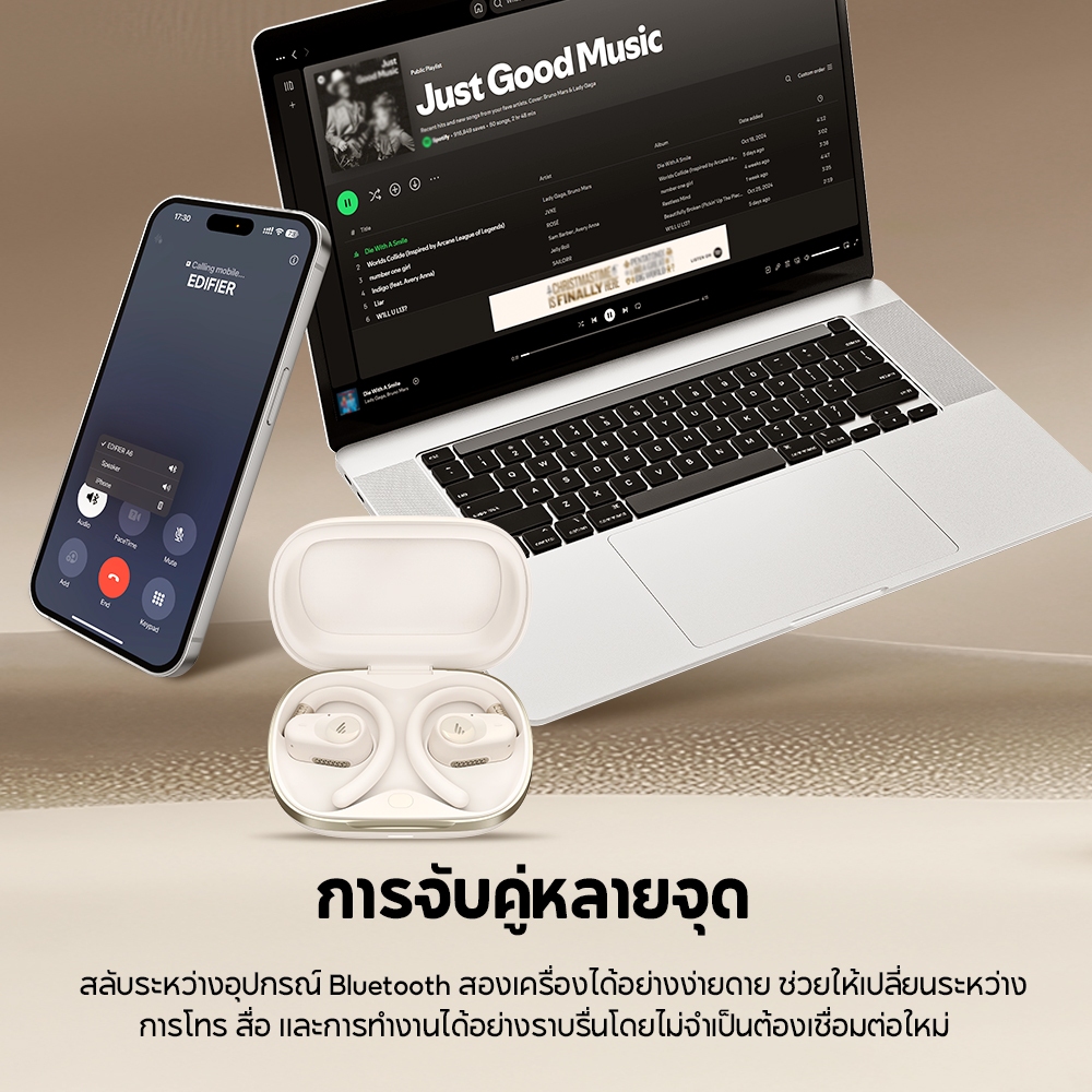 Edifier A6 หูฟังไร้สาย True แบบเปิดหู Bluetooth V5.4 ที่เกี่ยวหูหมุนได้ไมโครโฟนในตัว 2+2 ไมโครโฟน เสียงความละเอียดสูงไร้สาย LDAC/SBC IP55 ราคา ถูกที่สุด ดีลบีเคเค แกลเลอรีภาพที่ 7