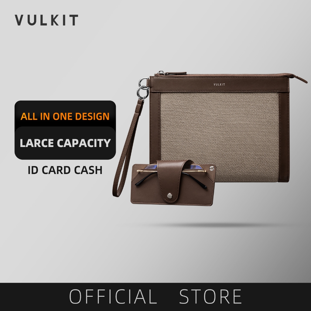 VULKIT-กระเป๋าคลัทช์สําหรับผู้ชายพร้อมกล่องใส่แว่นตาแบบถอดได้ขนาดใหญ่ Mens Wrist Band Wallet Busines