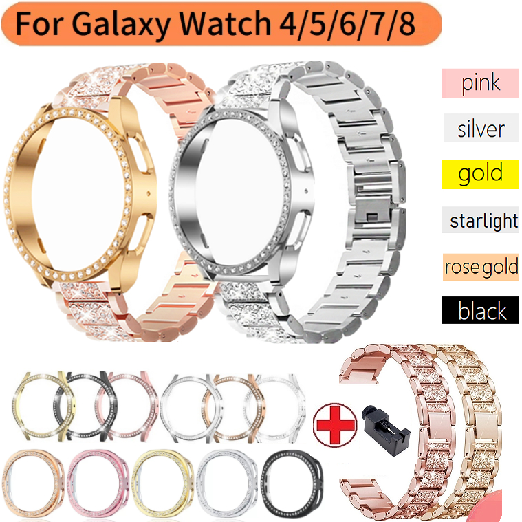Diamond Bling เคส สาย For Galaxy Watch 8 สาย Hard เคส Galaxy Watch Ultra สาย Metal สาย Galaxy Watch 6 /7/5/4/ Galaxy Watch FE/ Galaxy Watch 8 Strap สาย Galaxy Watch 7 Strap and Galaxy Watch 7 สาย PC Galaxy Watch 8 เคส Metal สาย Galaxy Watch Ultra 8 Strap