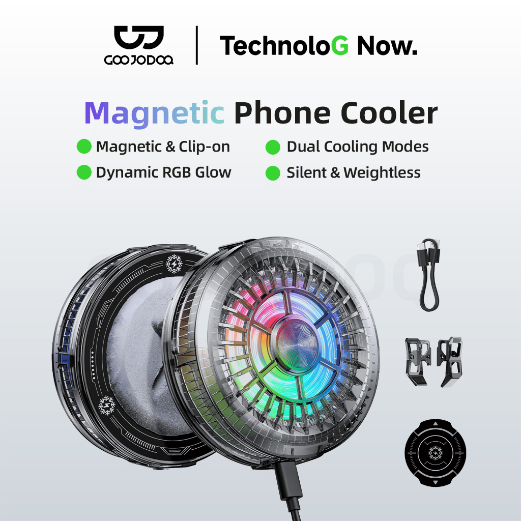 GOOJODOQ Magnetic Phone Cooler Dynamic RGB Glow Portable Clip on Design