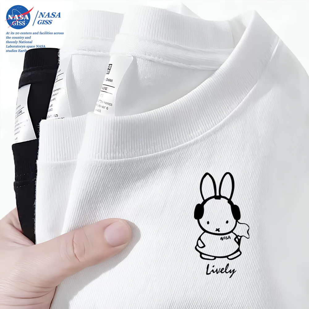 NASA เสื้อยืดชายหญิงแขนสั้น สไตล์ลำลอง summer Miffy พิมพ์ลาย คอตตอน คอกลม หลวมและระบายอากาศ