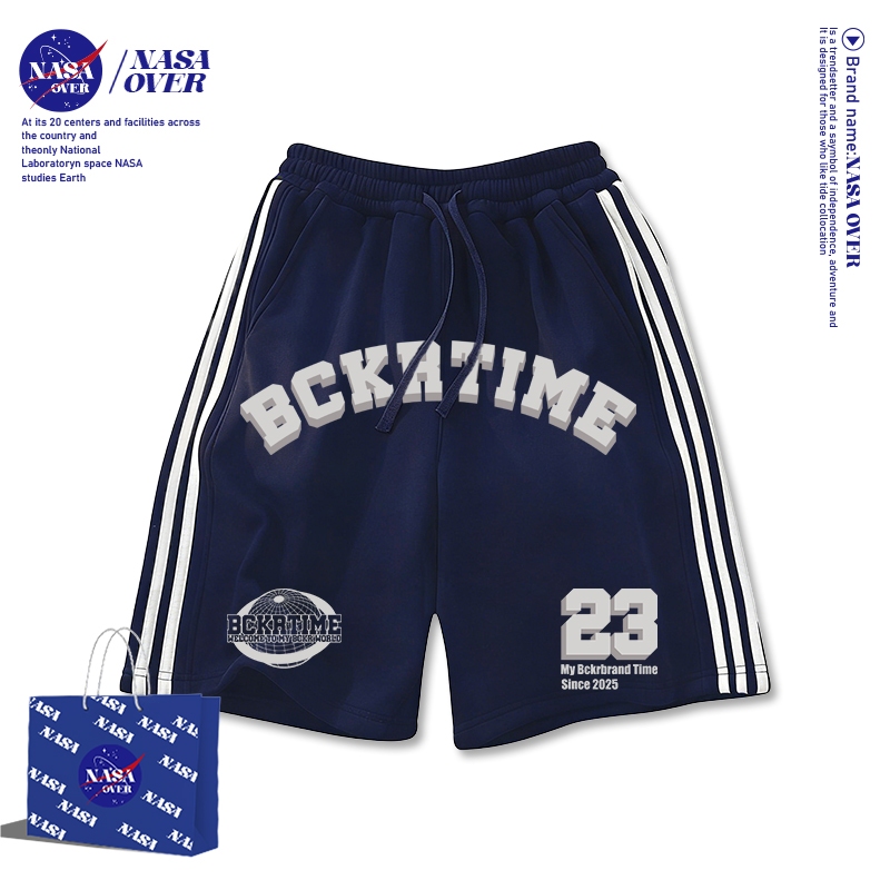 【จัดส่งจากกรุงเทพฯ】 NASA กางเกงขาสั้นผ้าตาราง ฤดูร้อน oversize ลายพิมพ์ตัวอักษร 23 sporty ลุคพรีเมียม สีกรมท่า ยูนิเซ็กส์YG1776