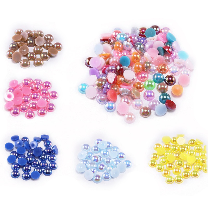 ABS ไข่มุกครึ่งวงกลมสีสันสดใส 2 3 4 5 6 มม.ABS เลียนแบบไข่มุก DIY เครื่องประดับอุปกรณ์เสริม