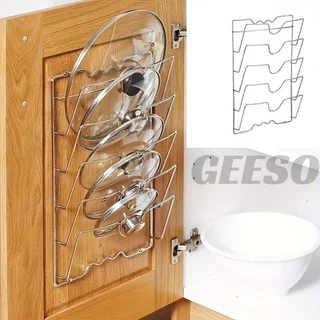 GEESO ชั้นวางฝาหม้อ แบบติดผนัง อเนกประสงค์ สําหรับห้องครัว Kitchen Wall Hanging Organizer Rack Five-Layer Pot Lid Holder Metal Rust-proof 锅盖收纳架