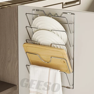 GEESO ชั้นวางฝาหม้อ แบบติดผนัง อเนกประสงค์ สําหรับห้องครัว Kitchen Wall Hanging Organizer Rack Five-Layer Pot Lid Holder Metal Rust-proof 锅盖收纳架