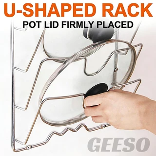 GEESO ชั้นวางฝาหม้อ แบบติดผนัง อเนกประสงค์ สําหรับห้องครัว Kitchen Wall Hanging Organizer Rack Five-Layer Pot Lid Holder Metal Rust-proof 锅盖收纳架