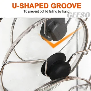 GEESO ชั้นวางฝาหม้อ แบบติดผนัง อเนกประสงค์ สําหรับห้องครัว Kitchen Wall Hanging Organizer Rack Five-Layer Pot Lid Holder Metal Rust-proof 锅盖收纳架