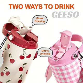 GEESO Tumbler 750ML / 25OZ Hot & Cold 316 Stainless Steel Water Bottle with Handle & Straw 手提吸管杯