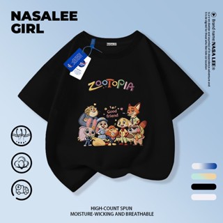 【จัดส่งวันเดียวกัน】เสื้อยืดผ้าฝ้ายเด็ก NASA สีดำ โลกสัตว์ อา…