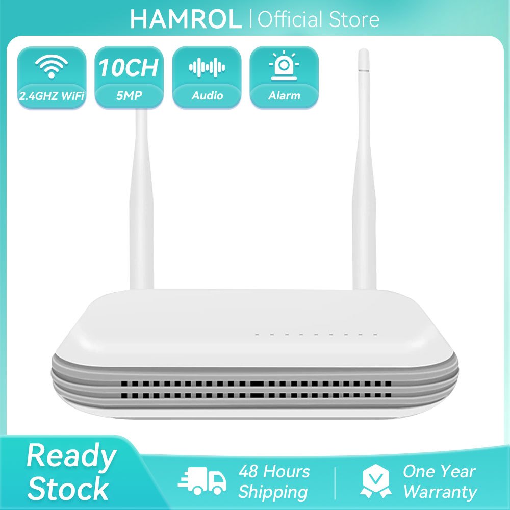 Hamrol H.265 ไร้สาย/แบบมีสาย NVR 10CH 5MP Face Detection RJ45 Motion Detection สี Night Vision XMEYE