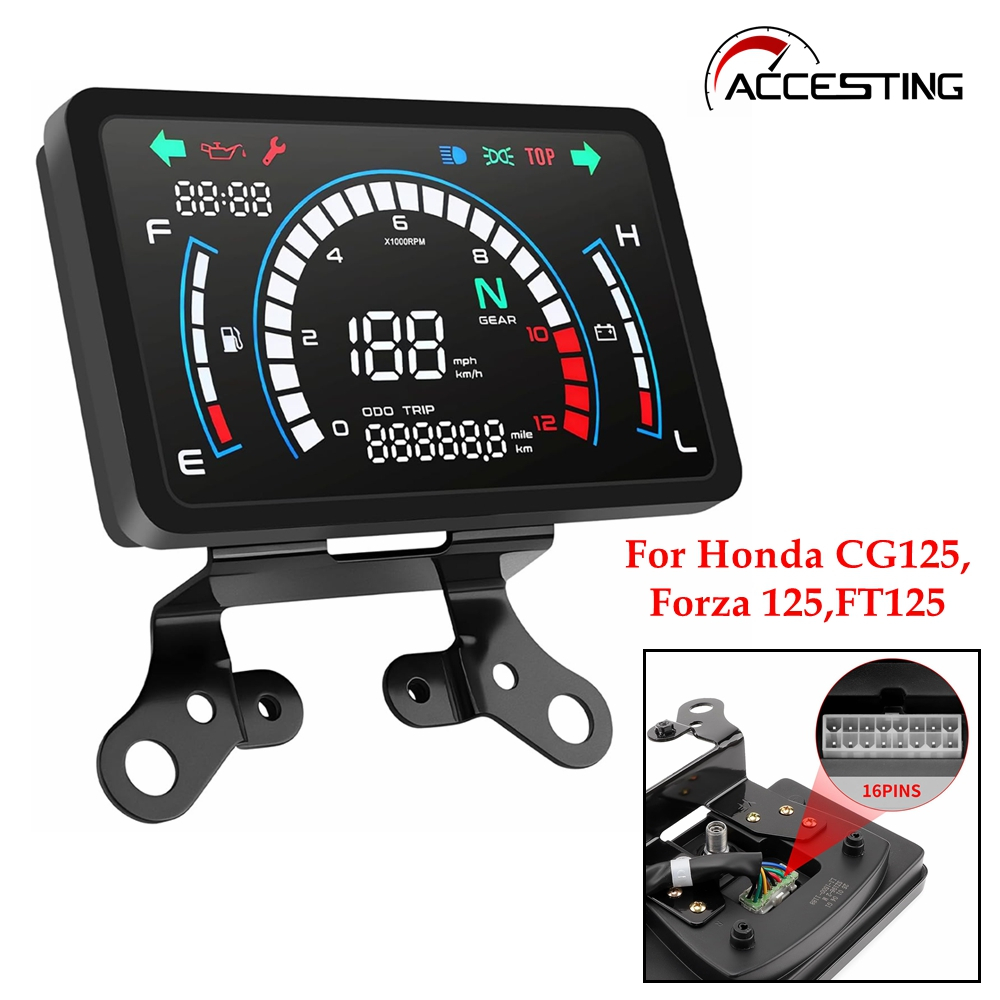 12V Digital Speedometer/Odometer Dashboard สําหรับรถจักรยานยนต์พร้อม Mount, หน้าจอสัมผัส 7.7 นิ้ว, จ
