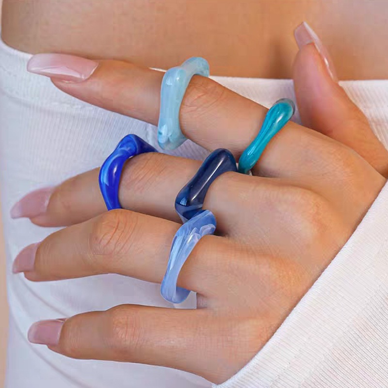 ชุดแหวนอะคริลิคแบบไม่สม่ำเสมอเรขาคณิต สำหรับคนชอบสไตล์โดดเด่น - รูปที่ 3