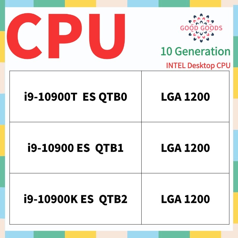 I9-10900T ES QTB0 i9-10900 ES QTB1 i9-10900K ES QTB2 รุ่นที่สิบ Intel Core เดสก์ท็อป CPU LGA1200