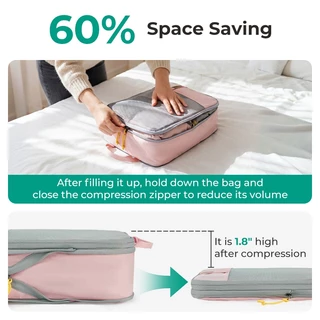 BAGSMART กระเป๋าชุด 6 ชิ้นบีบอัดบรรจุก้อนขยายกระเป๋าเดินทางออแกไนเซอร์กระเป๋าเดินทางถุงเก็บเดินทาง