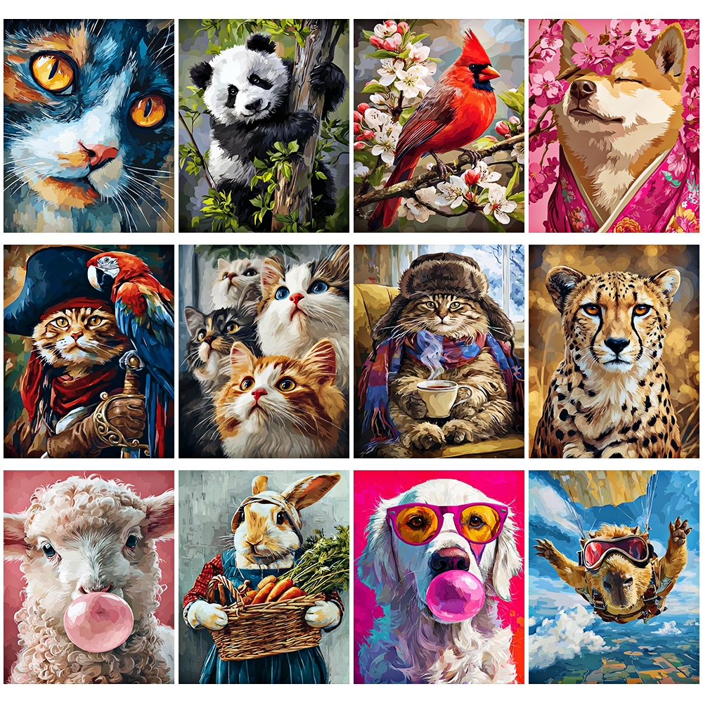 สัตว์สดใส / ระบายสีตามตัวเลข / ศิลปะผนัง / ภาพวาดผ้าใบ / ตกแต่งห้องนั่งเล่น / ตกแต่งบ้าน / วอลล์เปเปอร์